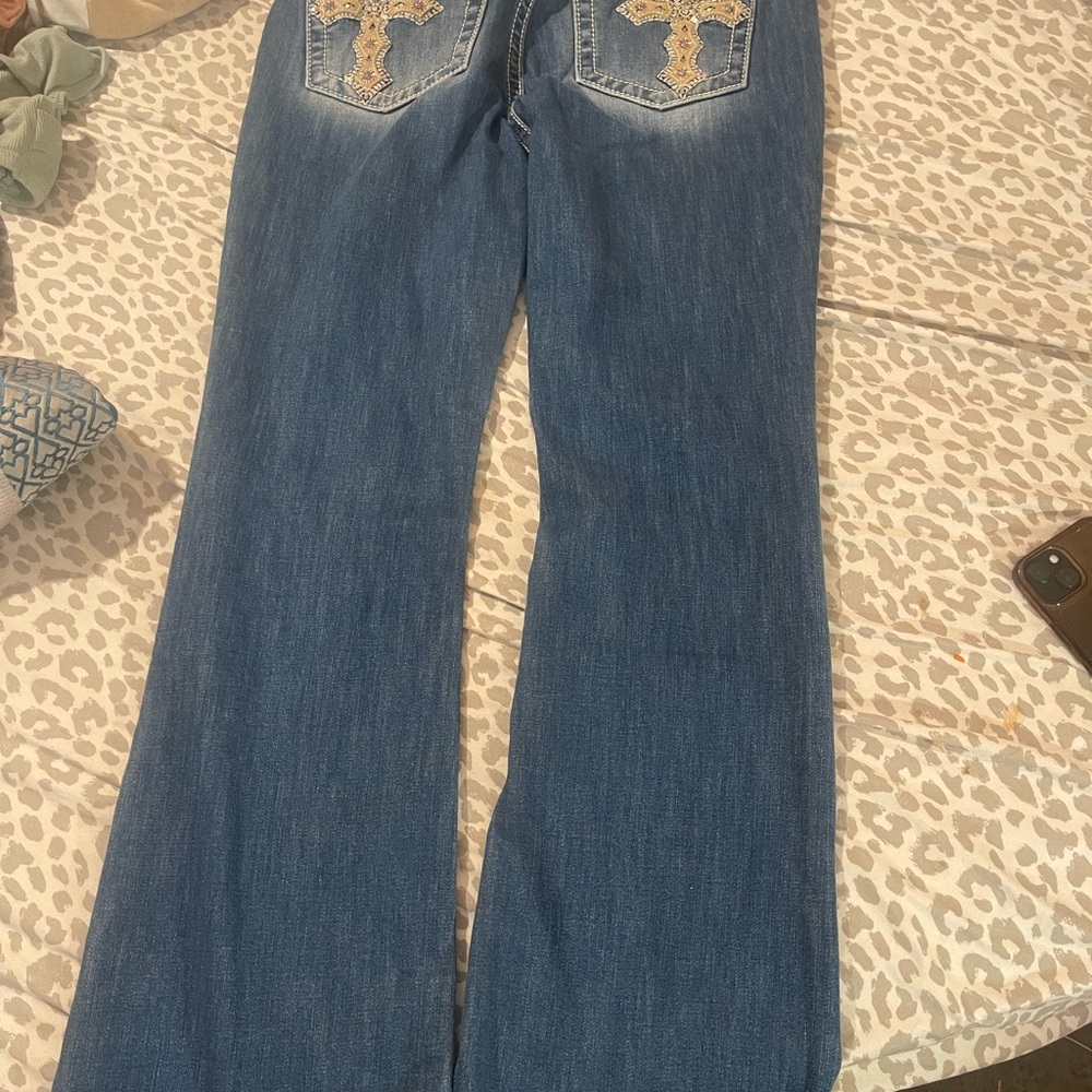 Miss Me Blue Flare Jeans with Embroidery